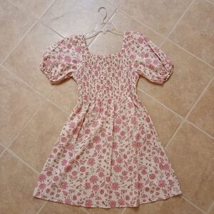 Floral White And Pink Dress With Pockets